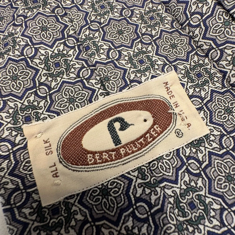 Vintage Bert Pulitzer Tie Brown Geometric Abstract Silk USA Necktie Old Money